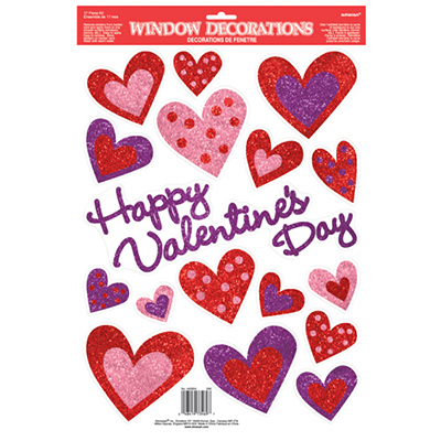 Наклейки на окно Сердца-Валентин, 17 шт