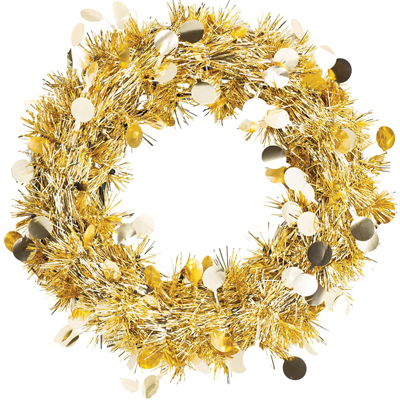 Декорации подвески Венок мишура подвесной золотой, 30 см