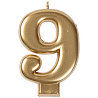 Цифры и числа Свеча -цифра "9" Золотая, 8 см 1502-2842