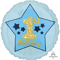 Шар 18", 1-й ДР Мальчик Звезды BlueGold