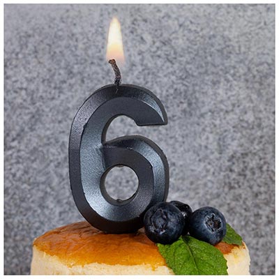 Свеча-цифра "6" Грань черный жемчуг 7см