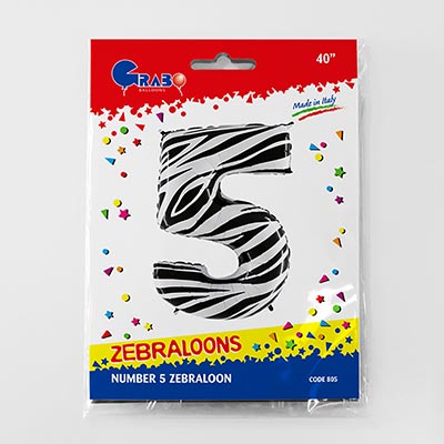 Шарики из фольги Шар цифра "5", 101см Zebra