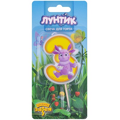 Свеча-цифра "3" Лунтик, 7см