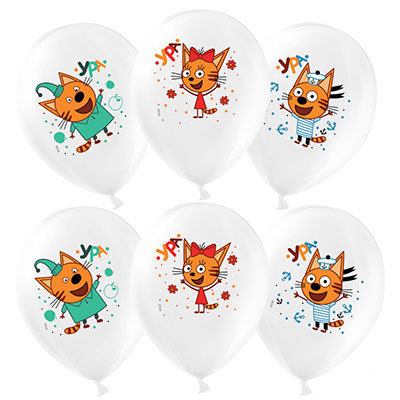 Шары белые 30см с рисунком Три кота