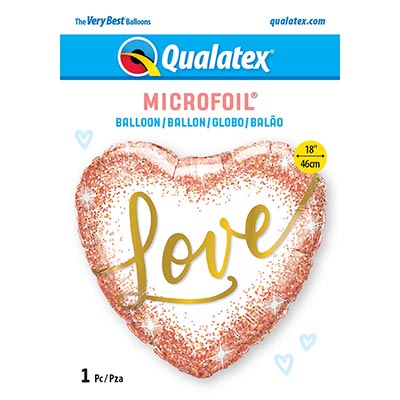 Шарик 45см Сердце LOVE глиттер Rose Gold