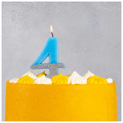 Свеча -цифра "4" Голубая блеск 7,5см