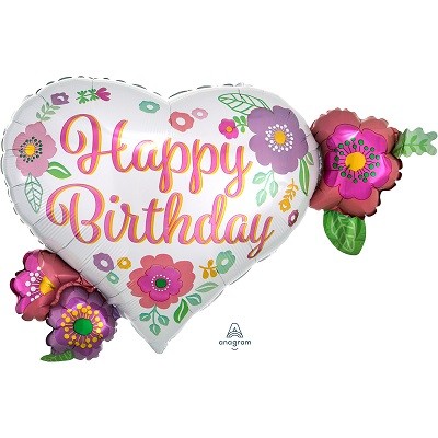 Шарики из фольги Шар фигура H. Birthday Цветы на сердце