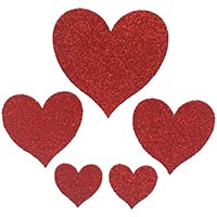 Декор Сердца красные блеск 3-5-7см, 5шт