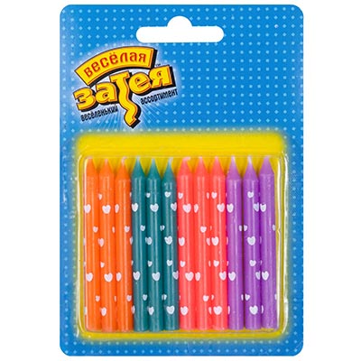 Свечи для торта Сердца, 12 штук