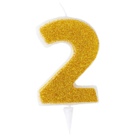 Свеча-цифра 2 Золотая глиттер 6см
