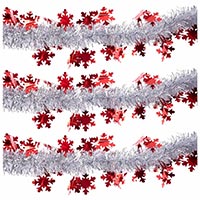 Гирлянда Мишура серебр Снежинки крас 2мG