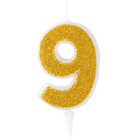 Свеча-цифра 9 Золотая глиттер 6см