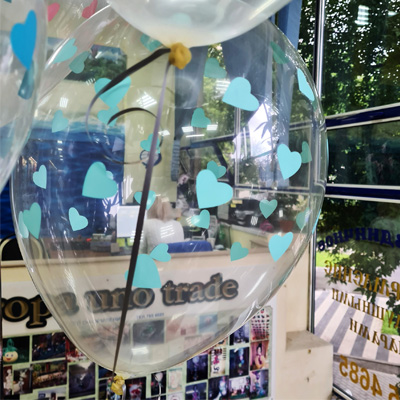 Шары прозрачные 36 см Сердца бирюзовые