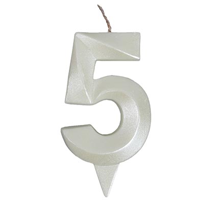 Свечи для торта Свеча-цифра "5" Грань белый жемчуг 7см