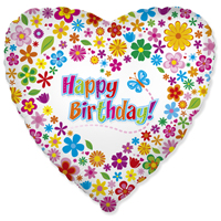 Шарик 45см H.Birthday Цветы разноцветные