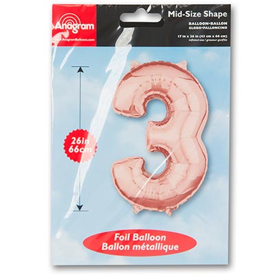 Шар фигура цифра "3", 66см Rose Gold