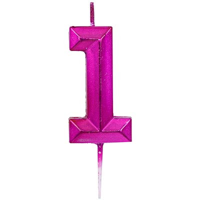 Свечи-цифры Свеча-цифра 1 Диамант Маджента, 4,5см