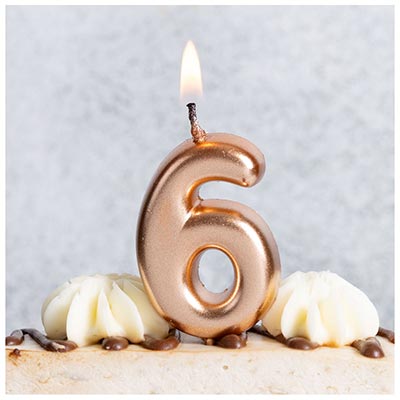 Свеча -цифра "6" Розовое золото 4,5см