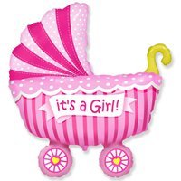 Шар фигура Коляска детская розовая