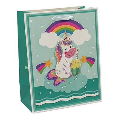 Пакет бум подар Единорог 3D микс 18х23см
