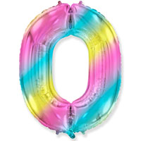Шарик цифра "0", 101см Радуга металлик