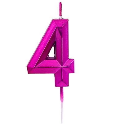 Свечи-цифры Свеча-цифра 4 Диамант Маджента, 4,5см