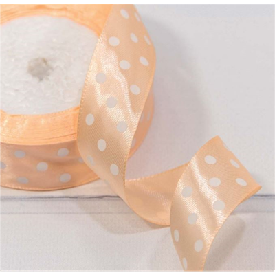 Кремовая Лента атлас горох 25ммх23м персиковая 2009-3561