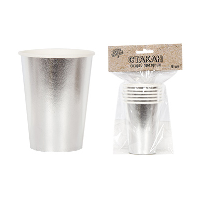 Стаканы фольга серебро, 6 штук