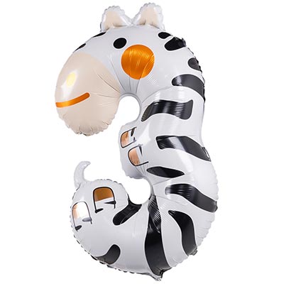 Шар цифра "3" 96см Зоопарк Зебра