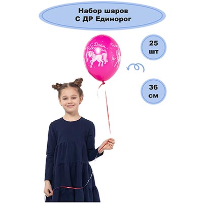 Шары 36см Единорог С Днем Рождения
