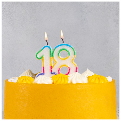 Свеча -цифра 18 Радужная блеск 7см