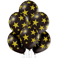 Шарики Звезды золото на черном 36см, 5шт