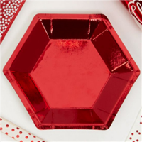 Тарелка фольг шестигр красная 12см 8шт