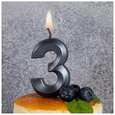 Свеча-цифра "3" Грань черный жемчуг 7см