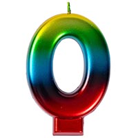 Свеча-цифра "0" Радуга металлик 8 см