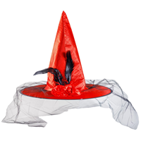 Шляпа ведьмы перо/вуаль красная 42см