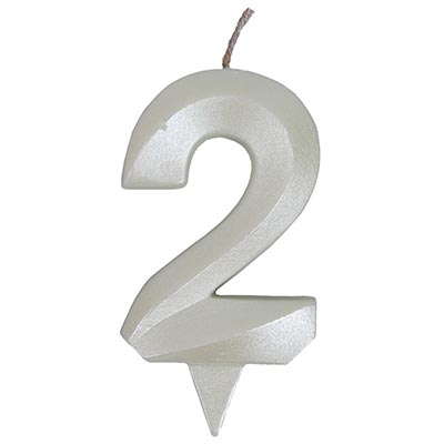 Свечи для торта Свеча-цифра "2" Грань белый жемчуг 7см