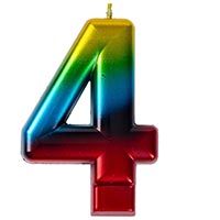 Свеча-цифра "4" Радуга металлик 8 см