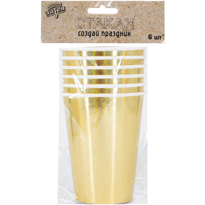 Стаканы голографические золотые, 6 шт