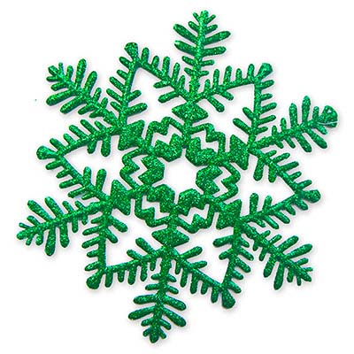 Снежинка пластик блеск зеленая, 16 см