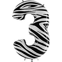 Шар цифра "3", 101см Zebra