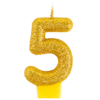 Свеча-цифра "5" Блестящая золотая 7,6см