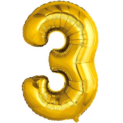Шар цифра 3 Металлик Золото 66см