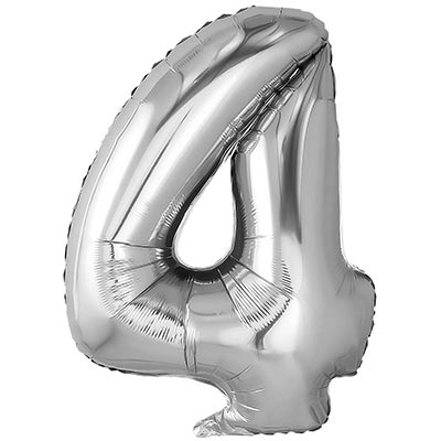 Шар цифра 4 Металлик Серебро 66см