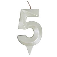 Свеча-цифра "5" Грань белый жемчуг 7см