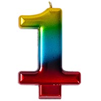 Свеча-цифра "1" Радуга металлик 8 см