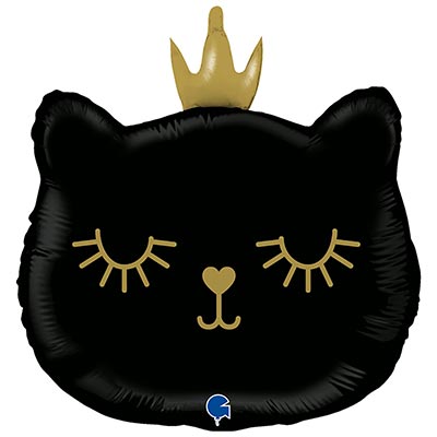 Шарики из фольги Шар фигура Кошечка в короне чёрная