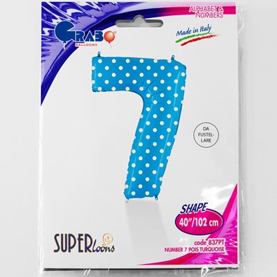 Шар цифра "7", 101см Горошек на голубом