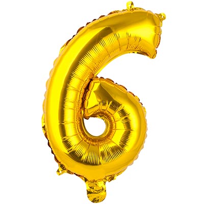 Шар цифра "6", 36см Gold