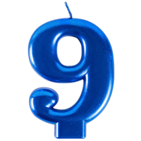 Свеча -цифра "9" Синяя, 8 см